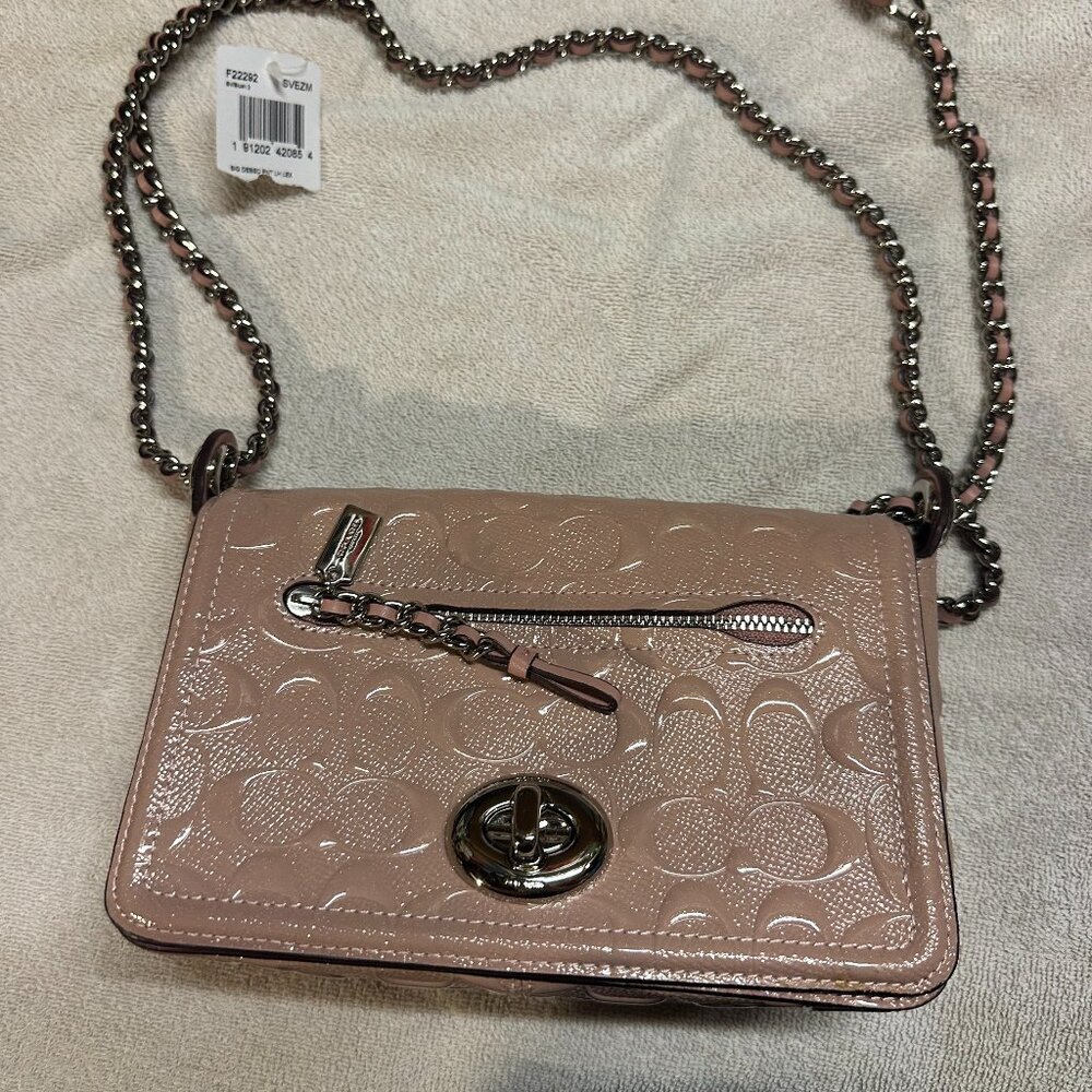 COACH Signature Pink Leather Crossbody Bag with Chain Strap, NWT
